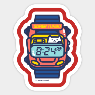 Red and Blue Retro watch Cat Sticker